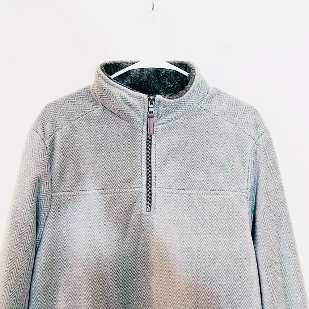 London Fog Pullover Long Sleeve Sherpa Lined Sweater Men Medium Gray